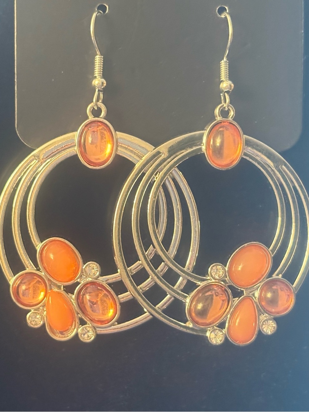 Women's Silver Hoop Earrings with peach Gem Accents